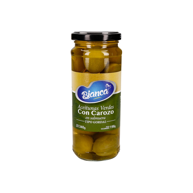 Aceituna verde con carozo frasco Bianca 340 gramos