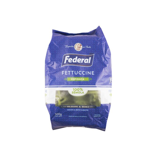 Fideo sémola fetuccini espinaca paquete Federal 500 gramos