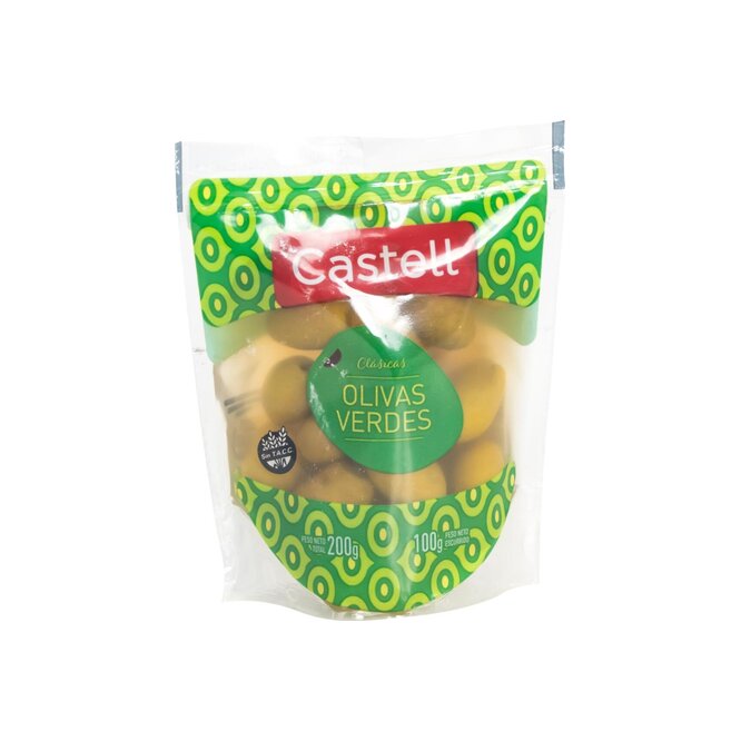 Aceitunas verdes clásicas en doy pack Castell 100 gramos