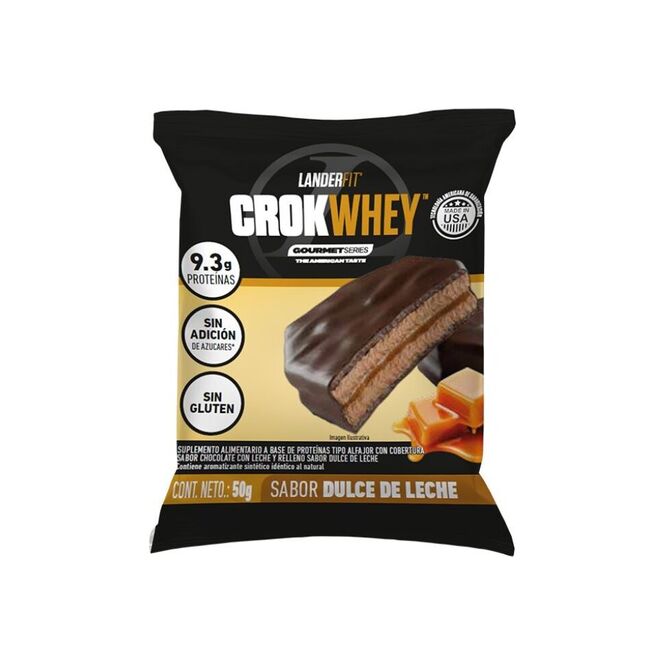 Alfajor con cobertura de chocolate sabor dulce de leche Landerfit 50 gramos