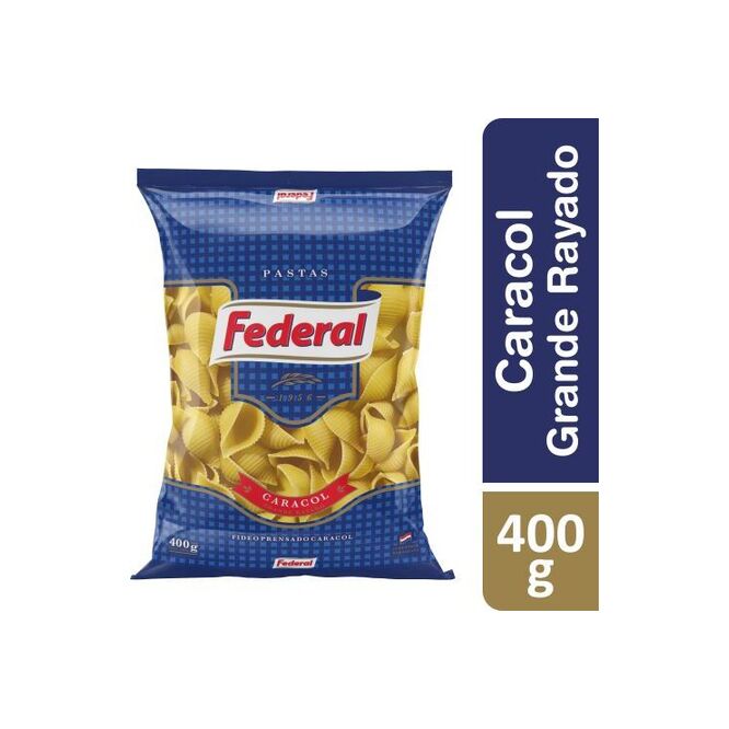 Fideo caracol grande rayado paquete Federal 400 gramos