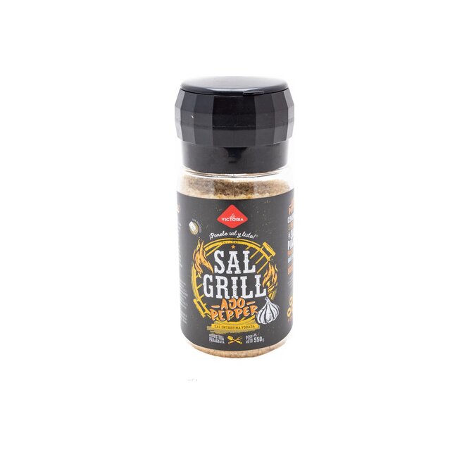 Sal entrefina yodada sabor ajo pepper paquete La Victoria 550 gramos