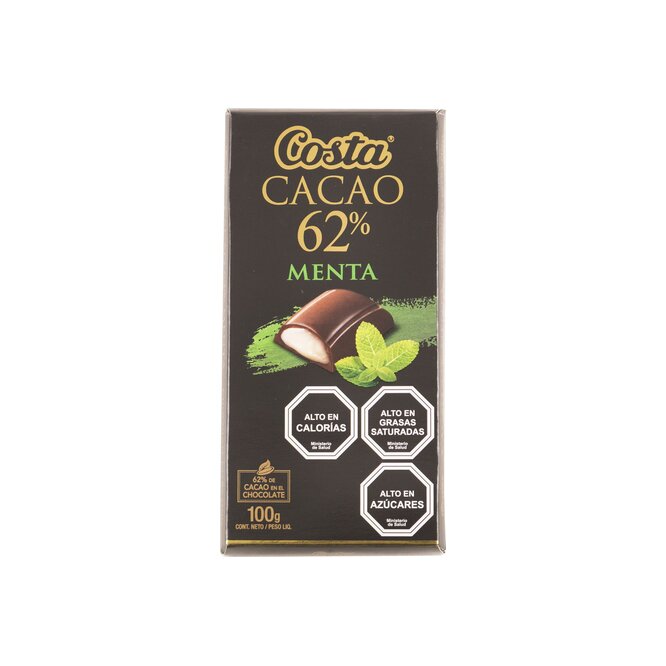 Chocolate en barra con menta y 62% de cacao Costa 100 gramos