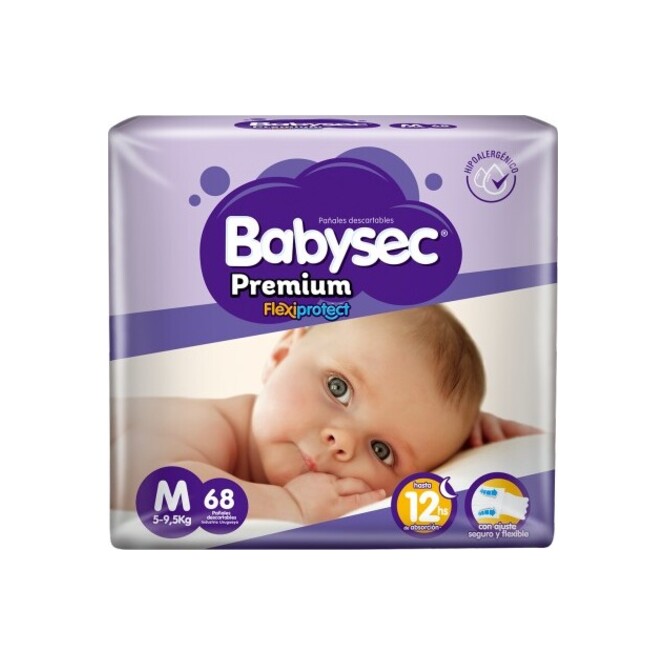 Pañales premium desechables m Babysec 68 unidades