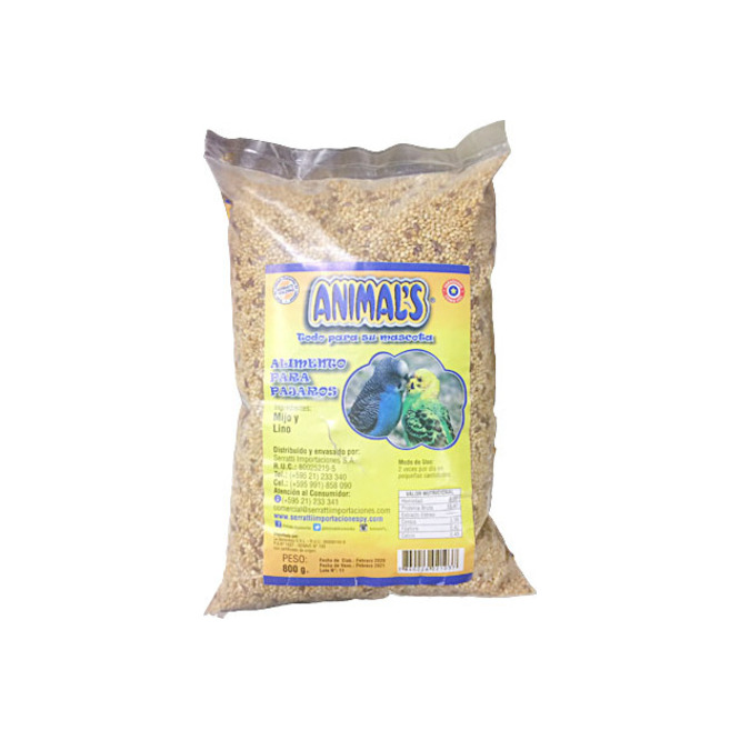 Alimento para aves mezcla mijo lino en bolsa Animals 800 gramos
