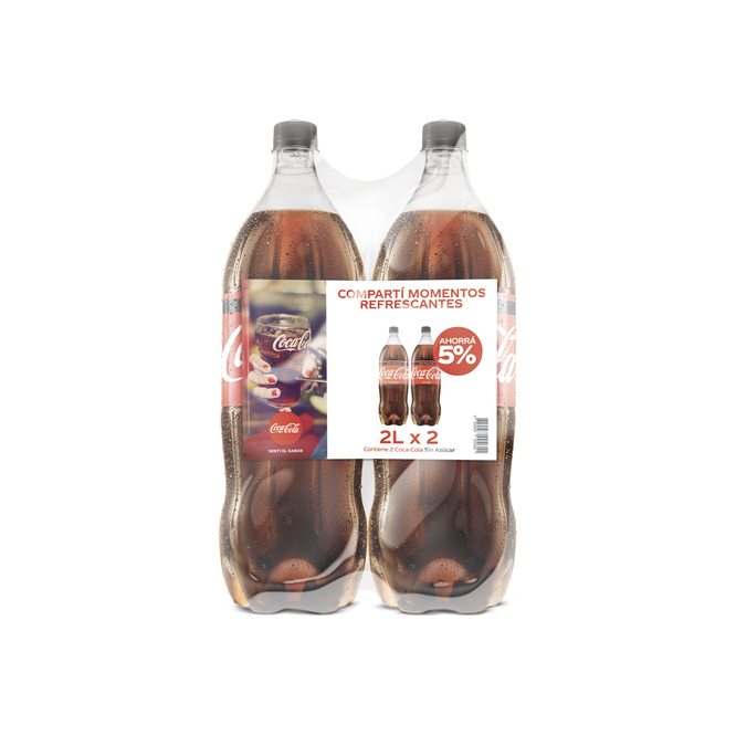 Gaseosa zero descartable pack 2 unidades Coca Cola 2 litros
