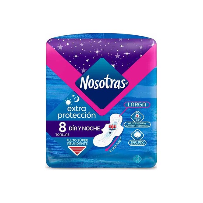 Toallas femeninas extra protección noche y día Nosotras 8 unidades