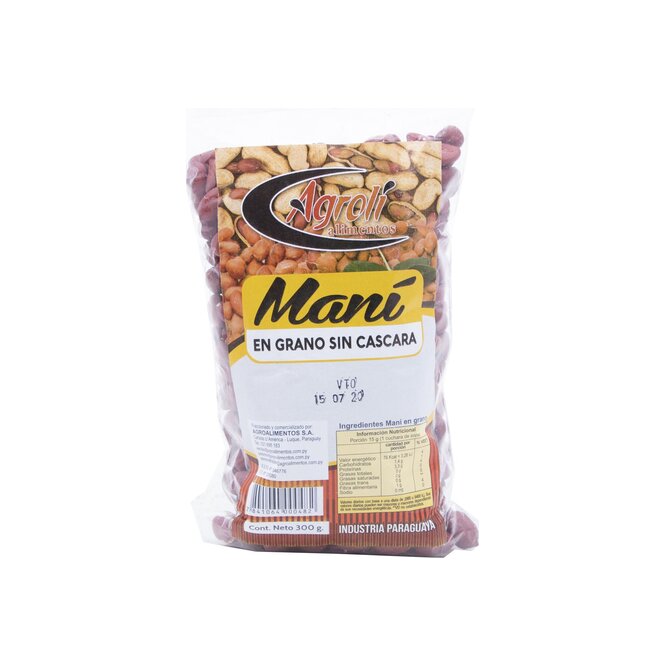 Maní sin cáscara paquete Agroli 300 gramos