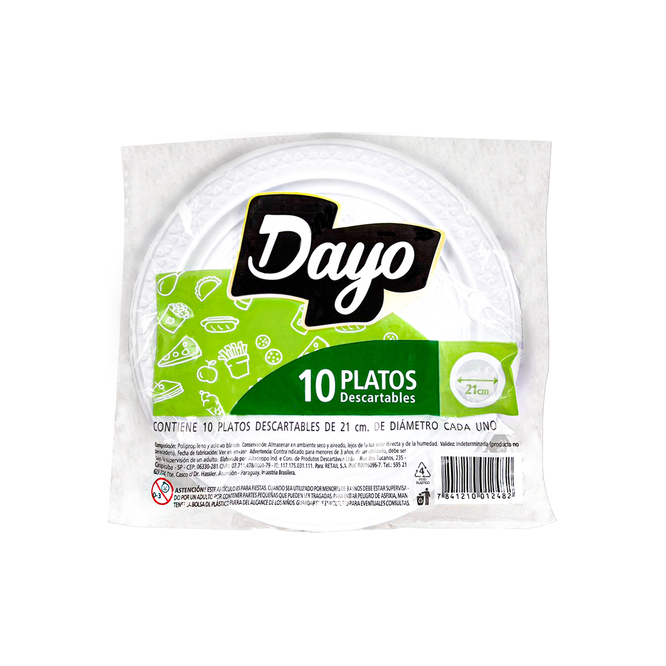Platos Descartables 21 cm DAYO 10 unidades