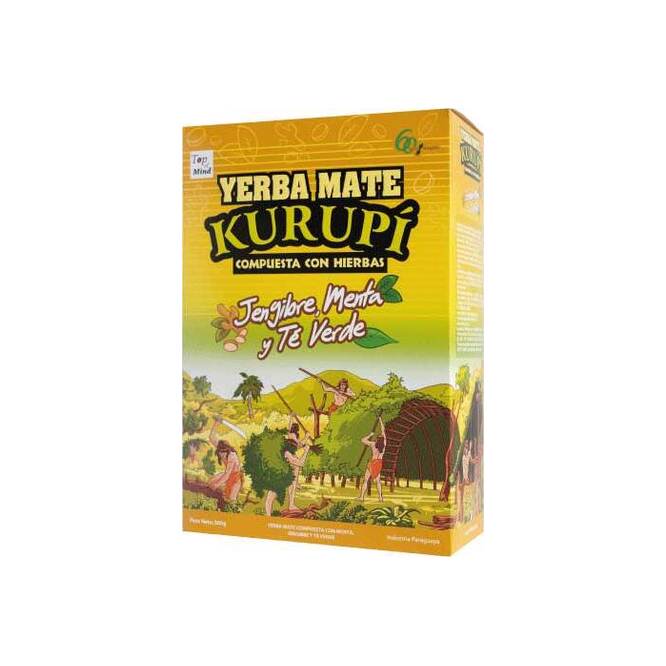 Yerba mate compuesta con jengibre menta y té verde Kurupi 500 gramos