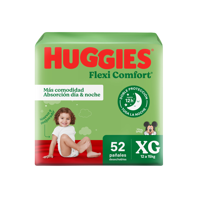 Pañales desechables flexi confort tamaño XG Huggies 52 unidades