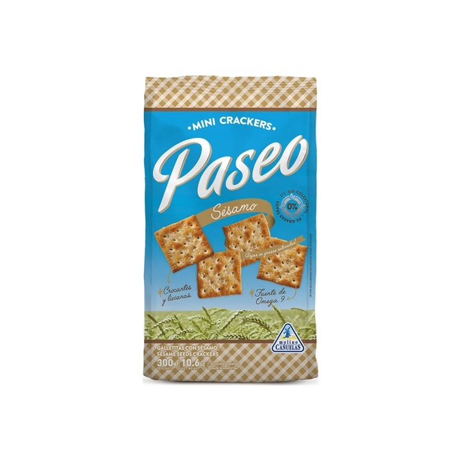 Galletitas crackers con sésamo en bolsa Paseo 300 gramos