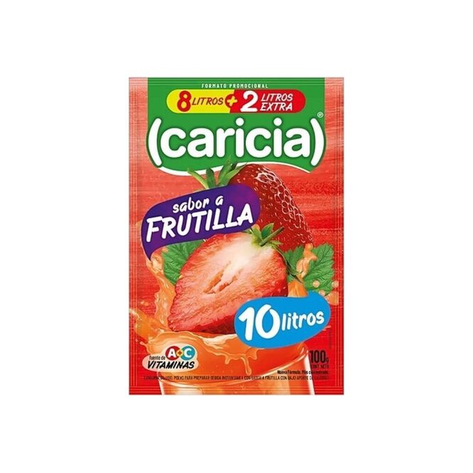 Jugo en polvo sabor frutilla para 10 litros en sobre Caricia