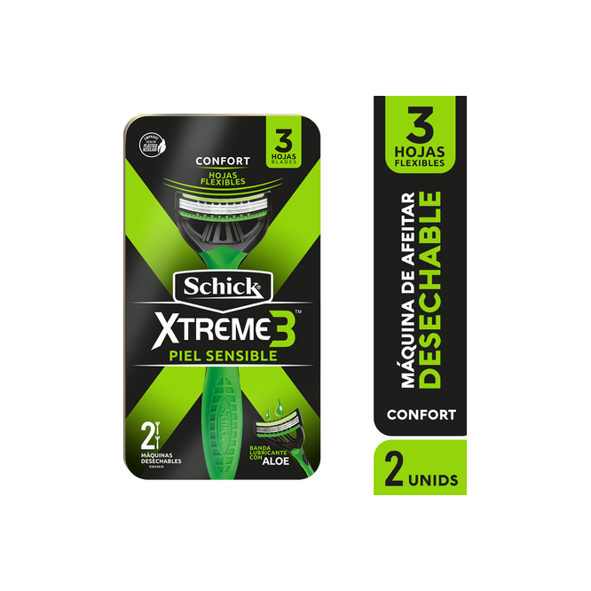 Máquina de afeitar desechable piel sensible confort en paquete Schick Xtreme 2 unidades