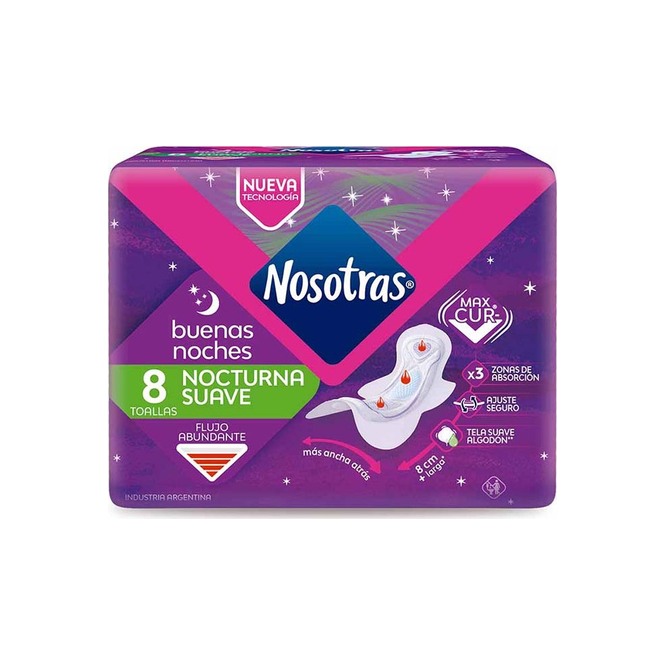 Toallas higiénicas femeninas nocturnas Nosotras 8 unidades