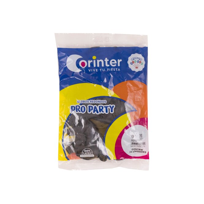 Globo pro party negro 9 pulgadas paquete Corinter 25 unidades