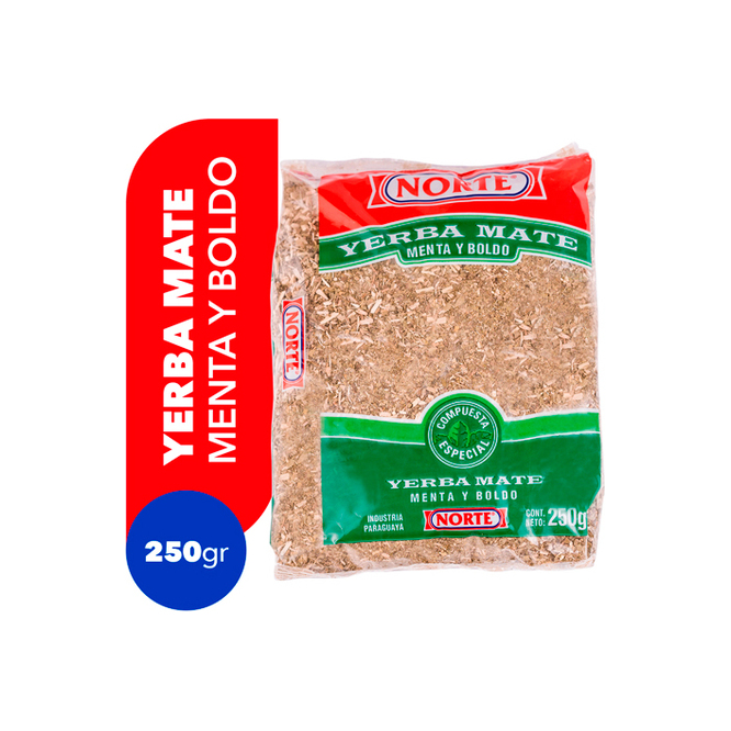 Yerba mate con menta y boldo paquete Norte 250 gramos