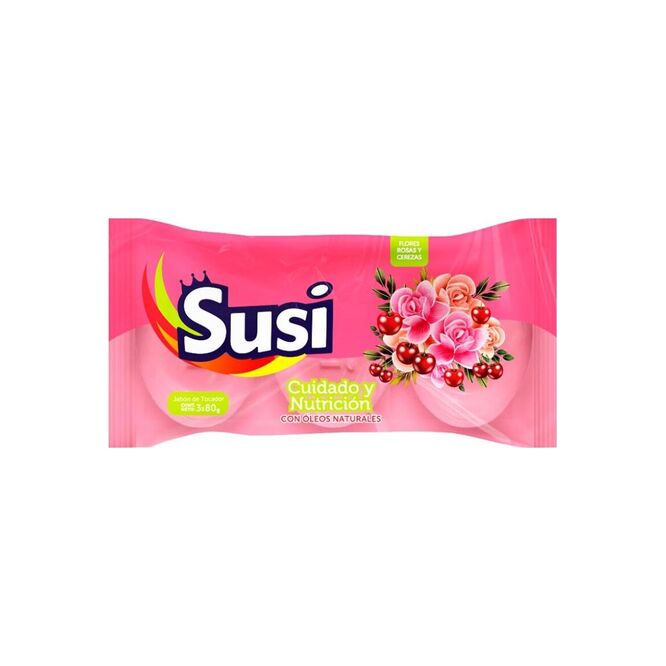 Jabón de tocador cuidado y nutrición Flor de rosa cereza pack 3 unidades Susi 80 gramos