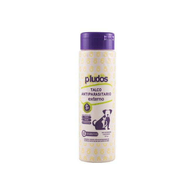 Talco Antiparasitario externo en frasco Peludos 120 gramos