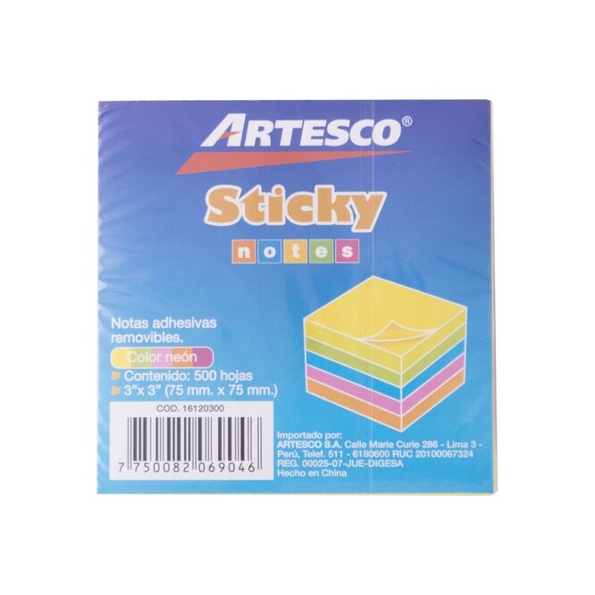 BLOCK NOTAS ADHESIVAS NEON 500UN ARTESCO