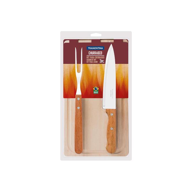Juego Asador Churrasco con Tabla de Tres Piezas Tramontina