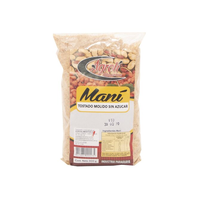 Maní molido sin azúcar paquete Agroli 300 gramos