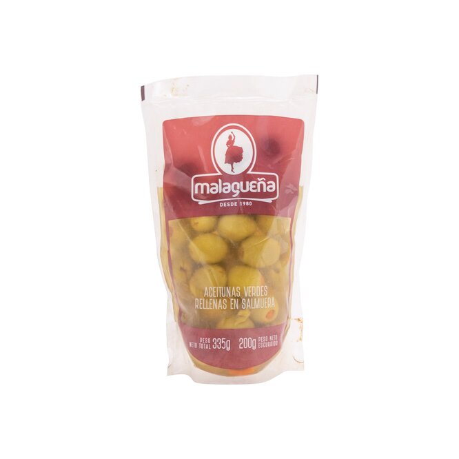 Aceitunas Verdes Rellenas en Sal Muera doy pack Malagueña 335 gramos