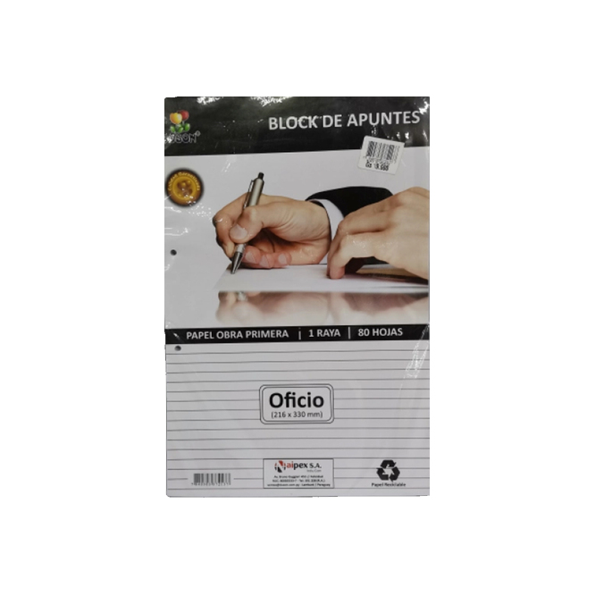 Block de apuntes tamaño oficio 1 raya en blíster Duson 80 Hojas