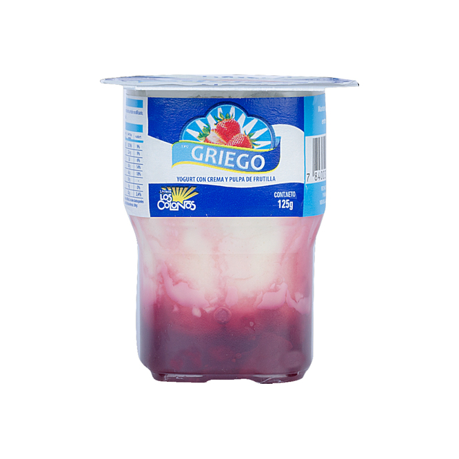 Yogurt griego natural con frutilla pote Los Colonos 125 gramos