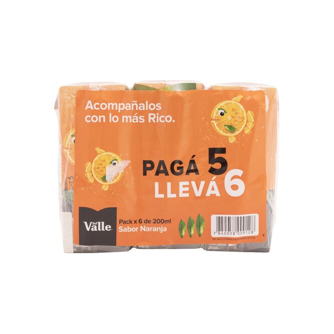 Jugo sabor naranja tetra pack 6 unidades Del Valle 200 ml