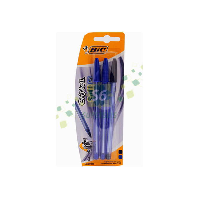 BOLIGRAFO BIC SOFT CRISTAL 3 COLORES 2AZ
