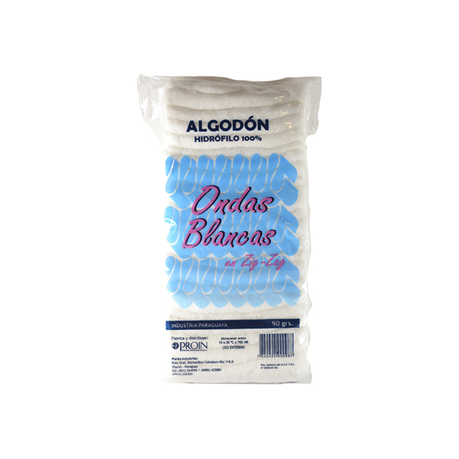 Algodón hidrófilo en zig-zag bolsa Ondas Blancas 90 gramos