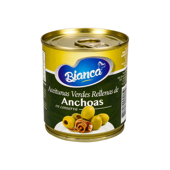 Aceitunas rellenas con anchoa lata Bianca 200 gramos