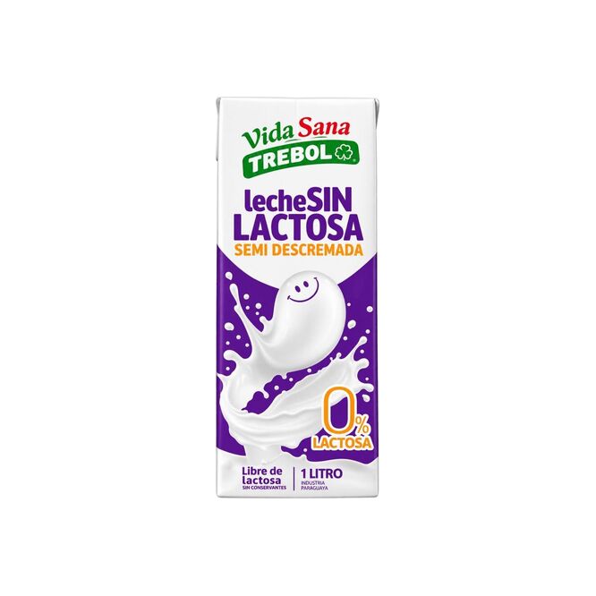 Leche semidescremada sin lactosa uat tetra Trébol 1 litro