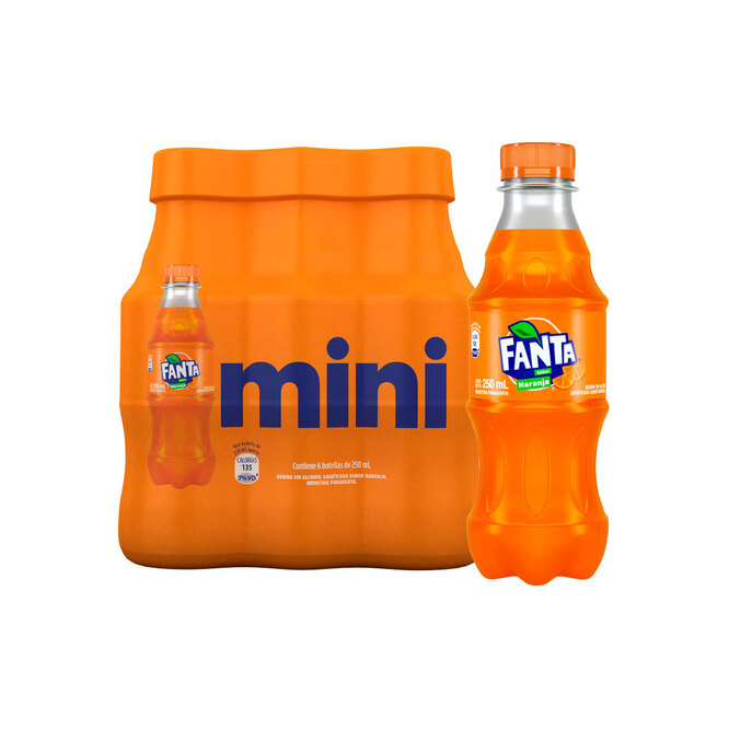 Gaseosa Sabor Naranja pack 6 unidades en botella Fanta 250 ml