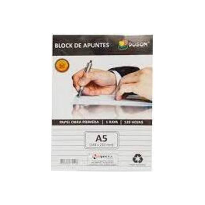 Block de apuntes tamaño A5 1 raya en blíster Duson 120 Hojas