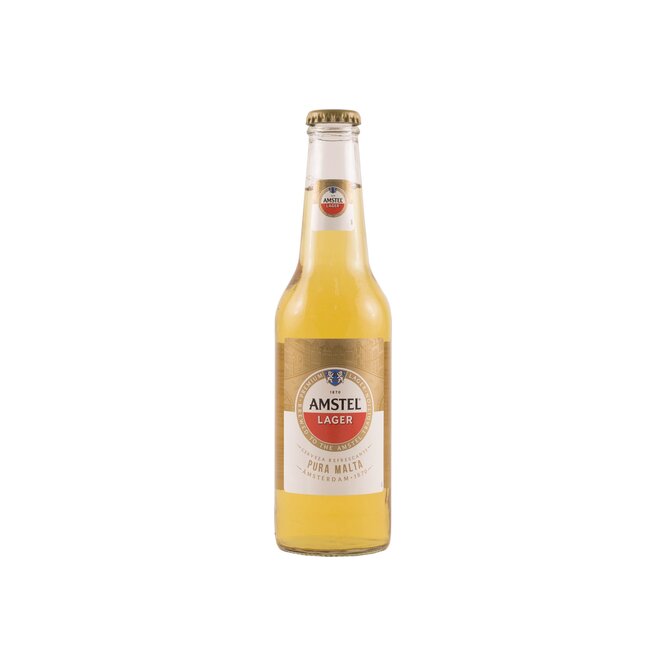 Cerveza lager pura malta en botella descartable Amstel 355 ml