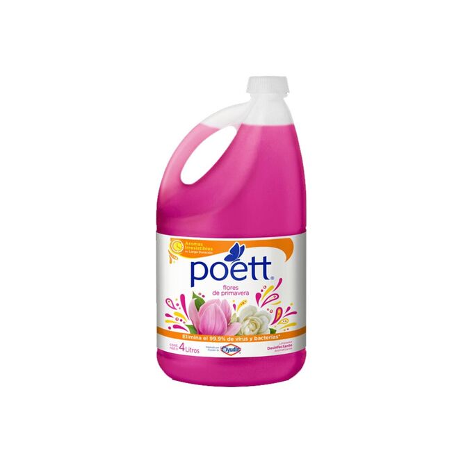 Limpiador Desinfectante con Aroma Flores de Primavera en botella descartable Poett 4 litros