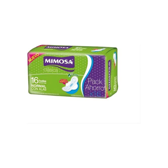 Toalla femenina normal con alas Mimosa 16 unidades