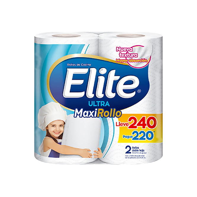 Rollos de cocina ultra doble hoja 240 paños Elite 2 unidades