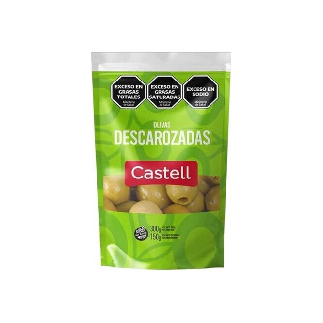 Aceitunas verdes descarozadas en doy pack Castell 150 gramos
