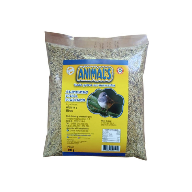 Alimento para aves alpiste y lino en bolsa Animals 800 gramos