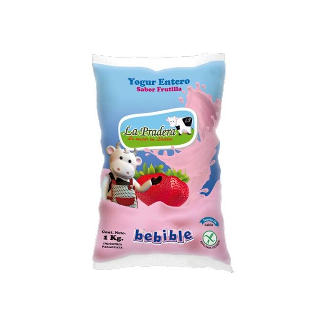 Yogurt entero sabor a frutilla en sachet La Pradera 1 litro