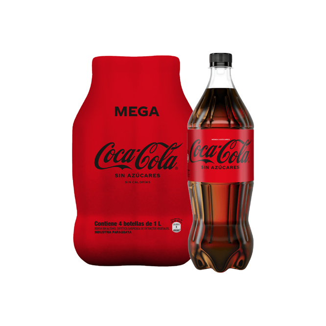 Gaseosa sin azúcares pack 4 unidades Coca Cola 1 litro