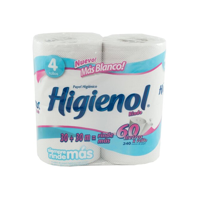 Papel Higiénico Sin Fin 60 metros Higenol 4 unidades