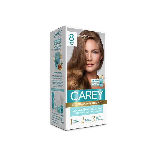 Kit coloración crema rubio claro N° 8 Carey 1 unidad