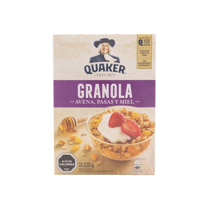 Granola de avena pasas y miel en caja Quaker 320 gramos