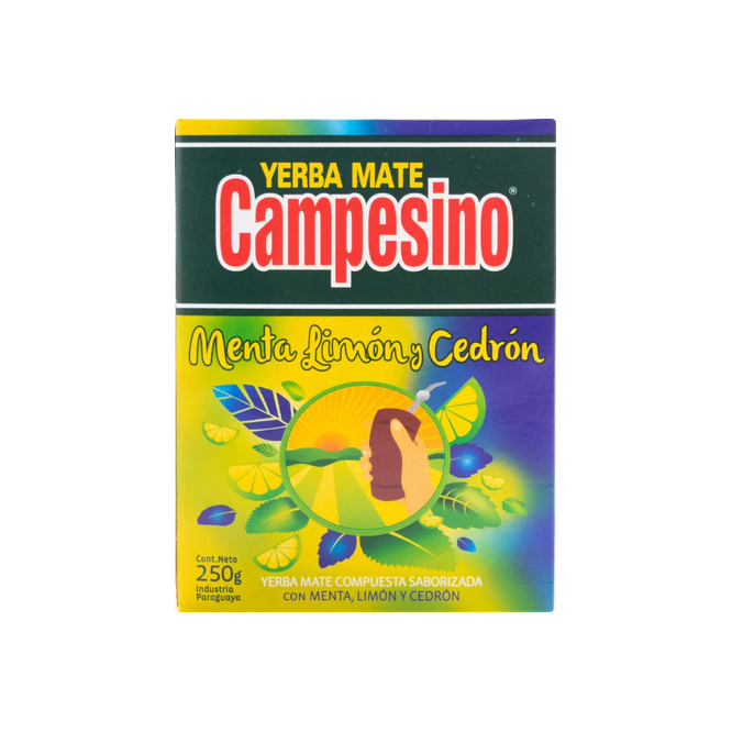 Yerba mate compuesta saborizada menta limón cedrón caja Campesino 500 gramos