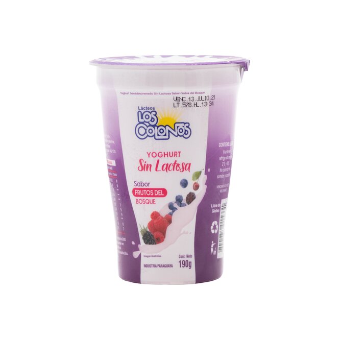 Yoghurt frutos del bosque sin lactosa Los colonos 190 ml