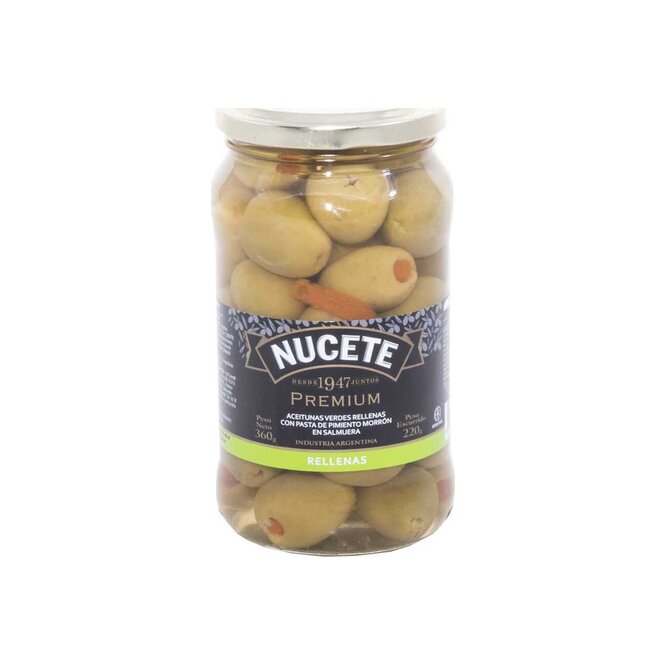 Aceituna Verde rellena premium en frasco Nucete 180 gramos